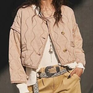Free People Quilted Blush Pink Cropped Jacket